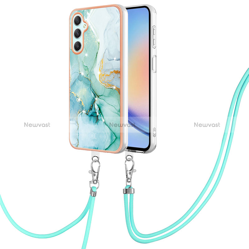 Silicone Candy Rubber Gel Fashionable Pattern Soft Case Cover with Lanyard Strap YB5 for Samsung Galaxy A25 5G