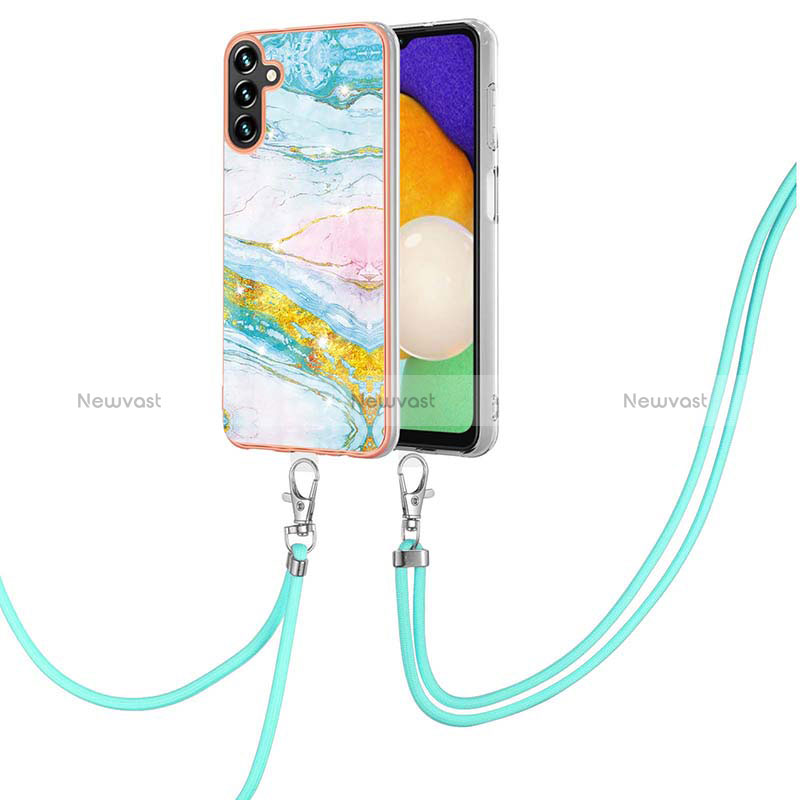 Silicone Candy Rubber Gel Fashionable Pattern Soft Case Cover with Lanyard Strap YB5 for Samsung Galaxy A34 5G