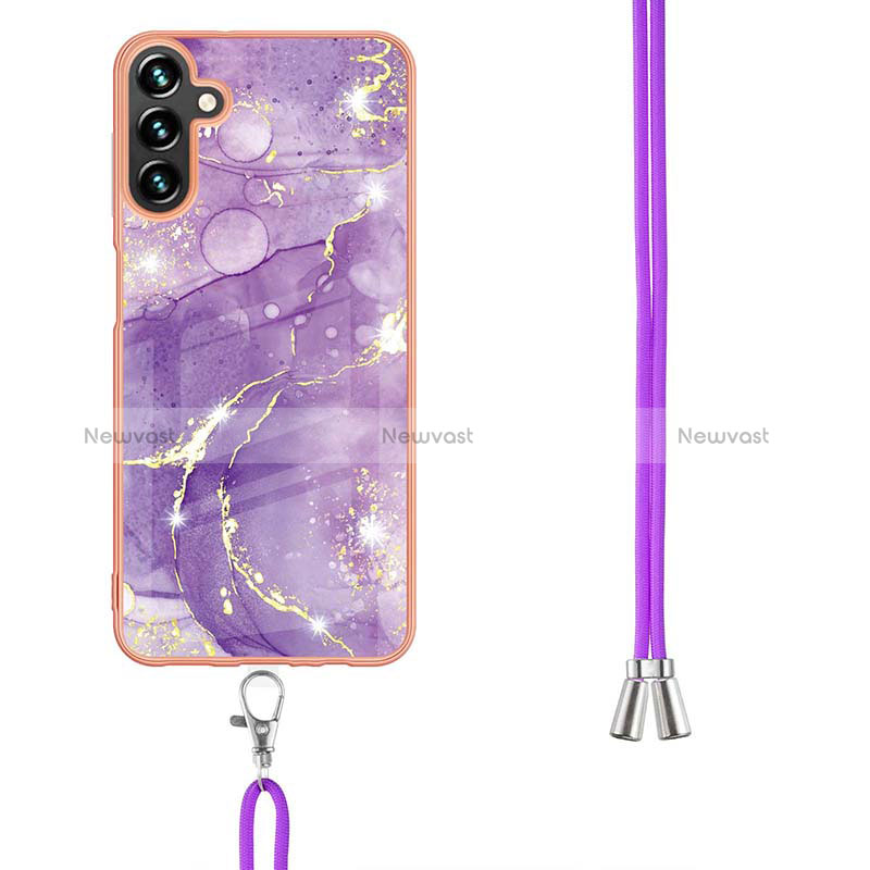 Silicone Candy Rubber Gel Fashionable Pattern Soft Case Cover with Lanyard Strap YB5 for Samsung Galaxy A34 5G