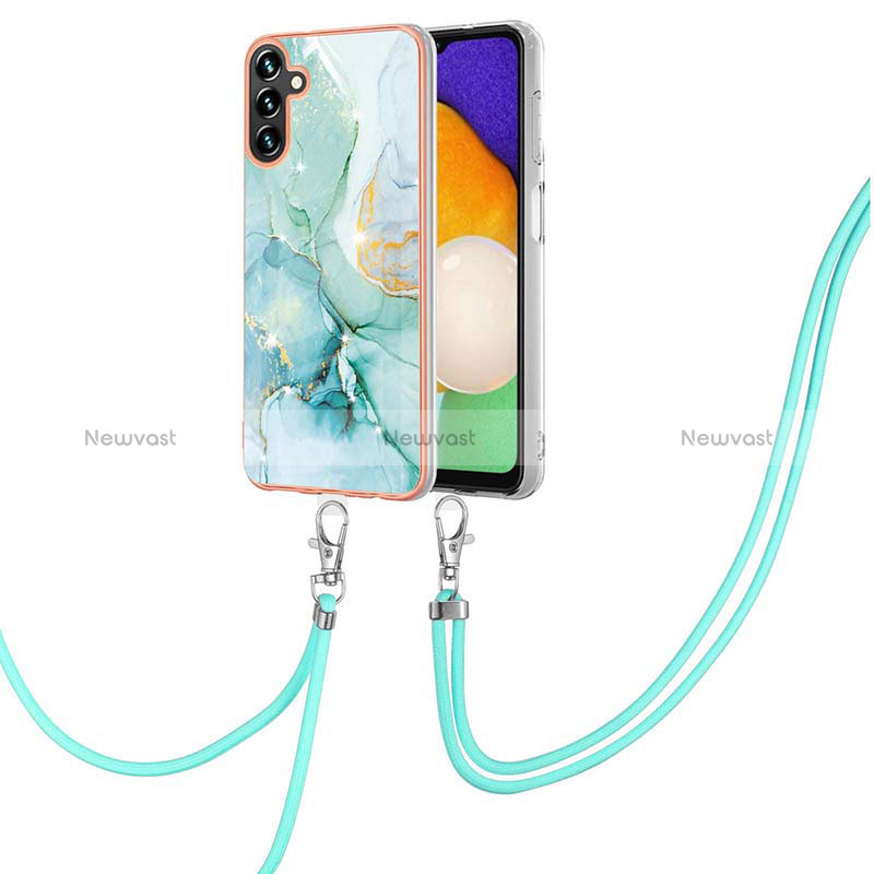 Silicone Candy Rubber Gel Fashionable Pattern Soft Case Cover with Lanyard Strap YB5 for Samsung Galaxy A54 5G