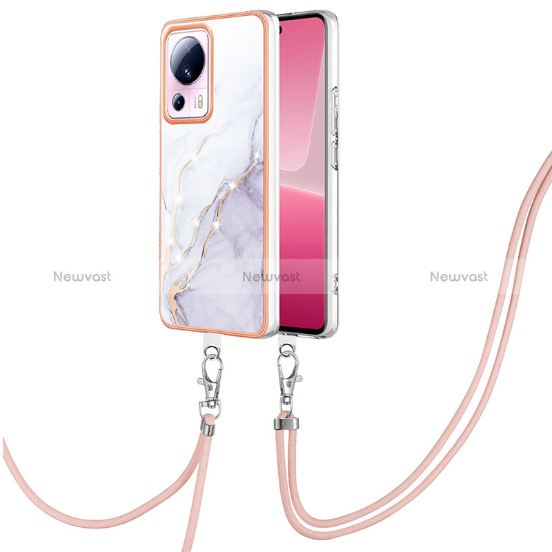 Silicone Candy Rubber Gel Fashionable Pattern Soft Case Cover with Lanyard Strap YB5 for Xiaomi Civi 2 5G White