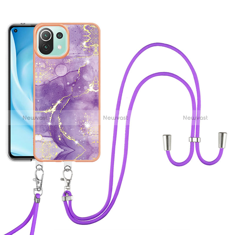 Silicone Candy Rubber Gel Fashionable Pattern Soft Case Cover with Lanyard Strap YB5 for Xiaomi Mi 11 Lite 4G