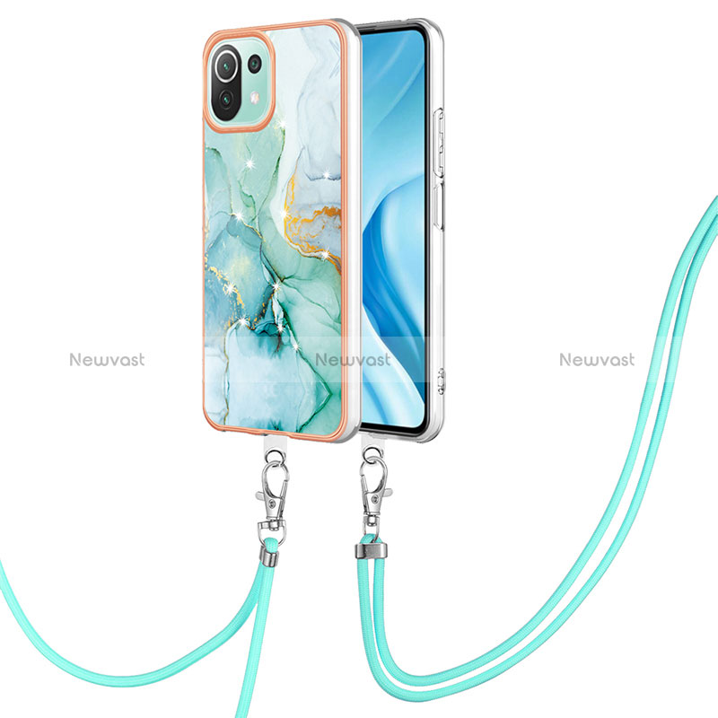 Silicone Candy Rubber Gel Fashionable Pattern Soft Case Cover with Lanyard Strap YB5 for Xiaomi Mi 11 Lite 5G NE Green