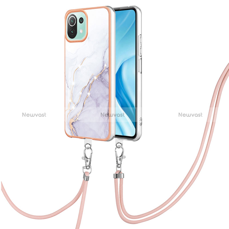 Silicone Candy Rubber Gel Fashionable Pattern Soft Case Cover with Lanyard Strap YB5 for Xiaomi Mi 11 Lite 5G NE White
