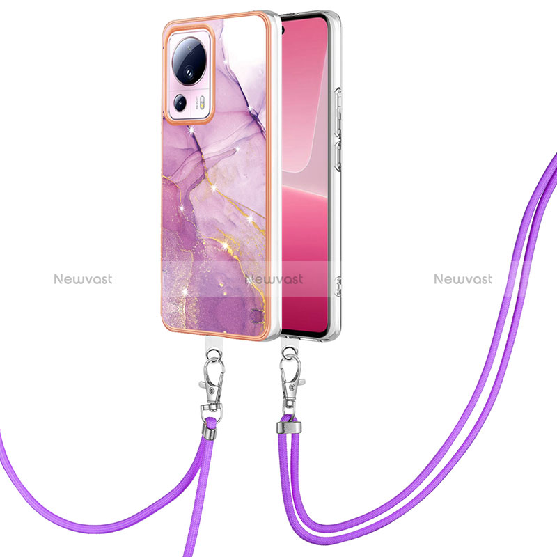 Silicone Candy Rubber Gel Fashionable Pattern Soft Case Cover with Lanyard Strap YB5 for Xiaomi Mi 12 Lite NE 5G Clove Purple