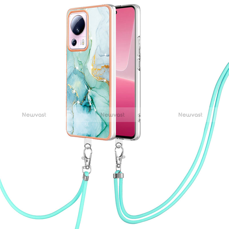 Silicone Candy Rubber Gel Fashionable Pattern Soft Case Cover with Lanyard Strap YB5 for Xiaomi Mi 12 Lite NE 5G Green