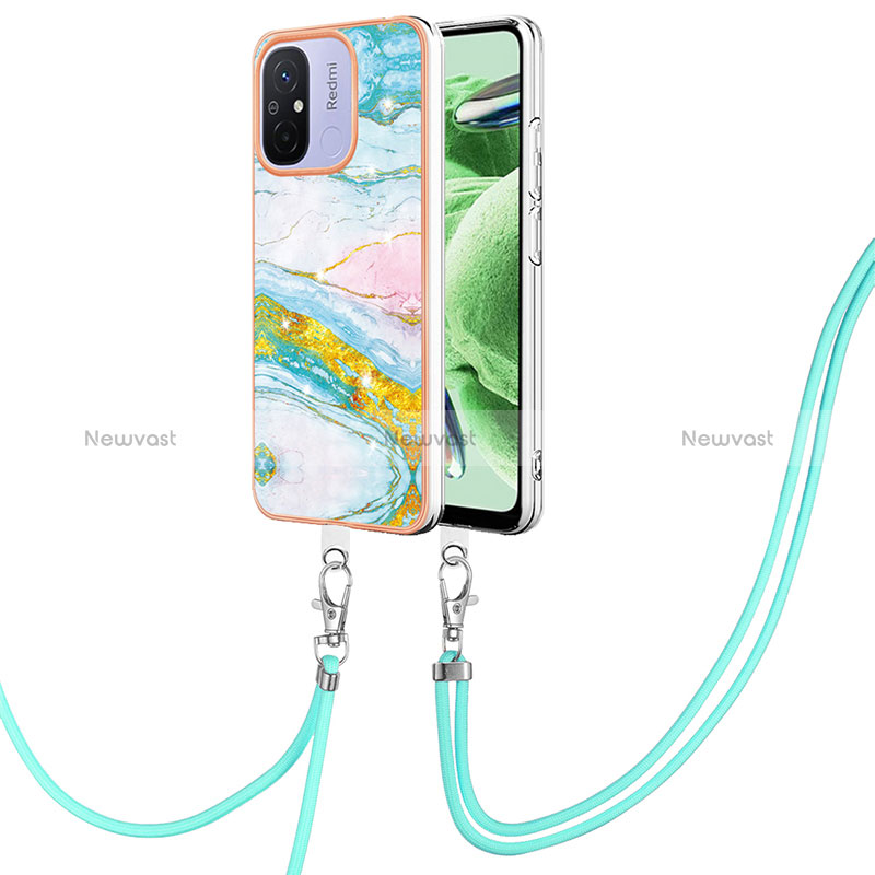 Silicone Candy Rubber Gel Fashionable Pattern Soft Case Cover with Lanyard Strap YB5 for Xiaomi Poco C55