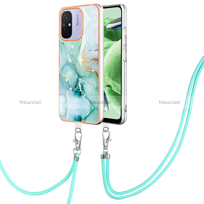 Silicone Candy Rubber Gel Fashionable Pattern Soft Case Cover with Lanyard Strap YB5 for Xiaomi Poco C55