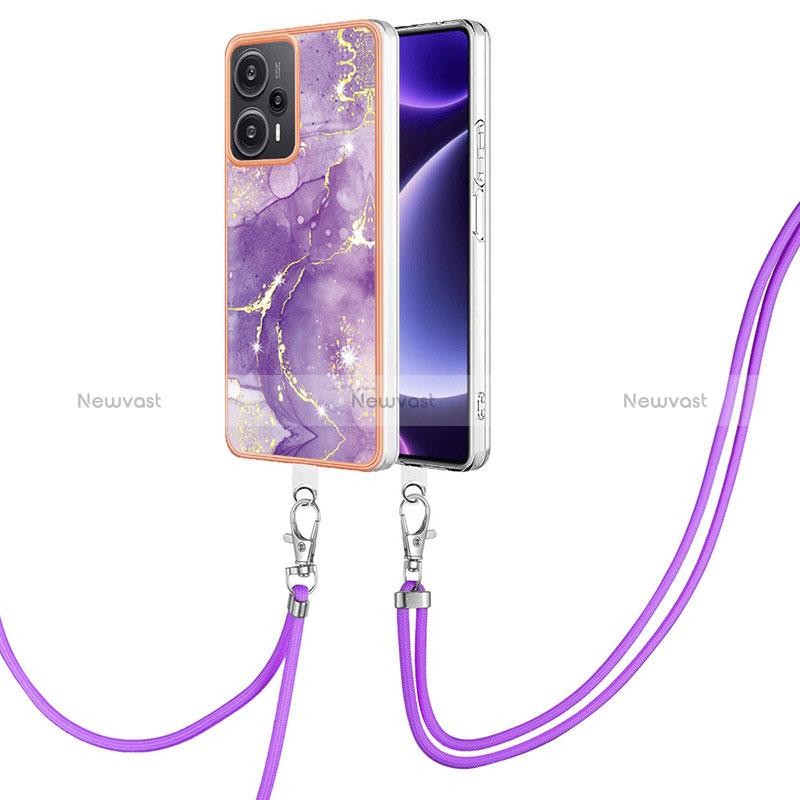 Silicone Candy Rubber Gel Fashionable Pattern Soft Case Cover with Lanyard Strap YB5 for Xiaomi Poco F5 5G