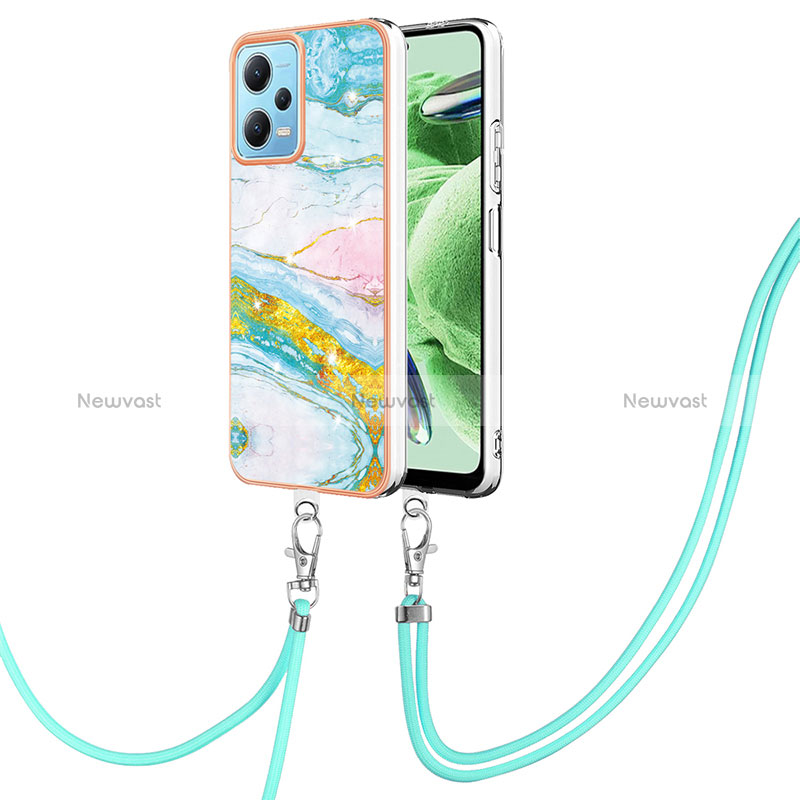 Silicone Candy Rubber Gel Fashionable Pattern Soft Case Cover with Lanyard Strap YB5 for Xiaomi Poco X5 5G