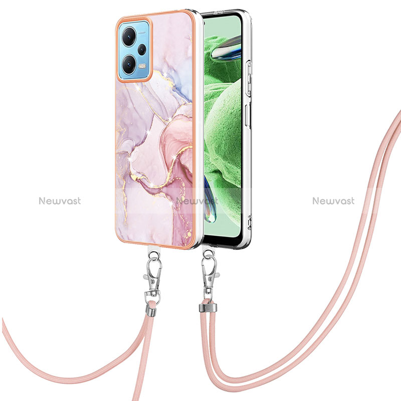 Silicone Candy Rubber Gel Fashionable Pattern Soft Case Cover with Lanyard Strap YB5 for Xiaomi Poco X5 5G Pink