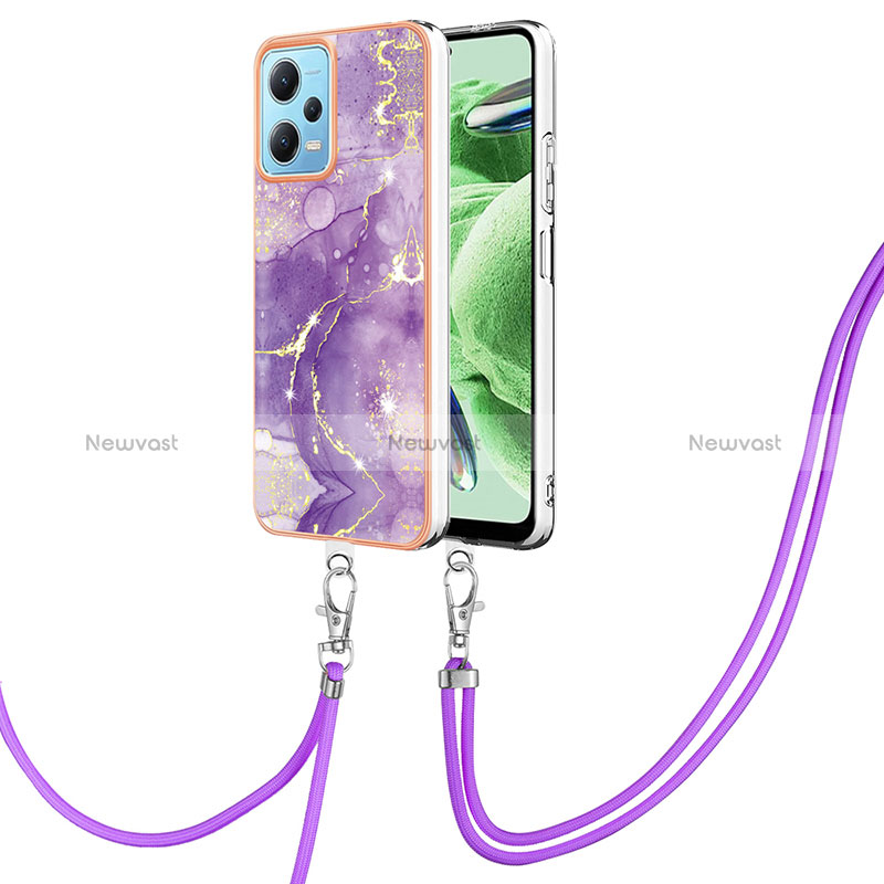 Silicone Candy Rubber Gel Fashionable Pattern Soft Case Cover with Lanyard Strap YB5 for Xiaomi Poco X5 5G Purple