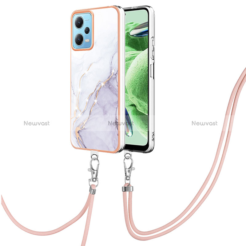 Silicone Candy Rubber Gel Fashionable Pattern Soft Case Cover with Lanyard Strap YB5 for Xiaomi Poco X5 5G White
