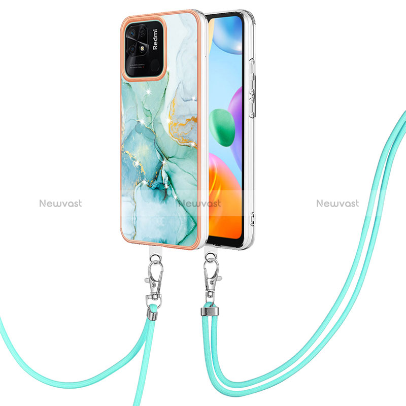 Silicone Candy Rubber Gel Fashionable Pattern Soft Case Cover with Lanyard Strap YB5 for Xiaomi Redmi 10 India