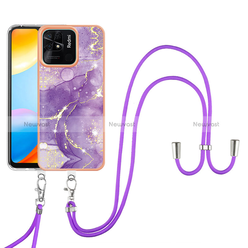 Silicone Candy Rubber Gel Fashionable Pattern Soft Case Cover with Lanyard Strap YB5 for Xiaomi Redmi 10 India