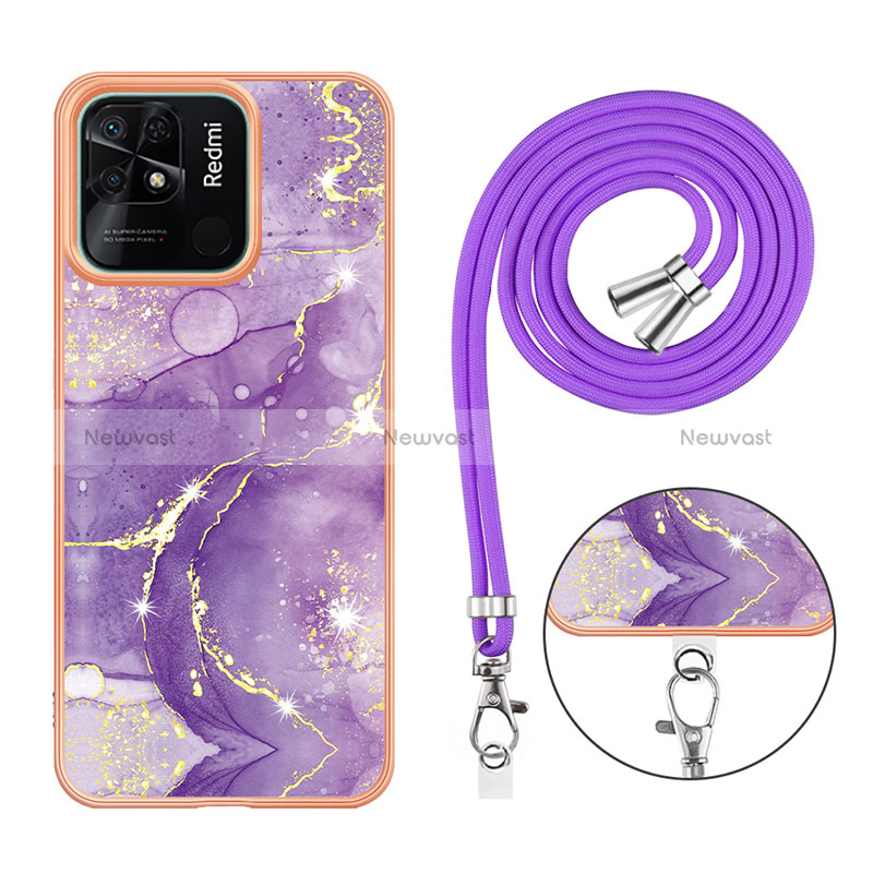 Silicone Candy Rubber Gel Fashionable Pattern Soft Case Cover with Lanyard Strap YB5 for Xiaomi Redmi 10 India