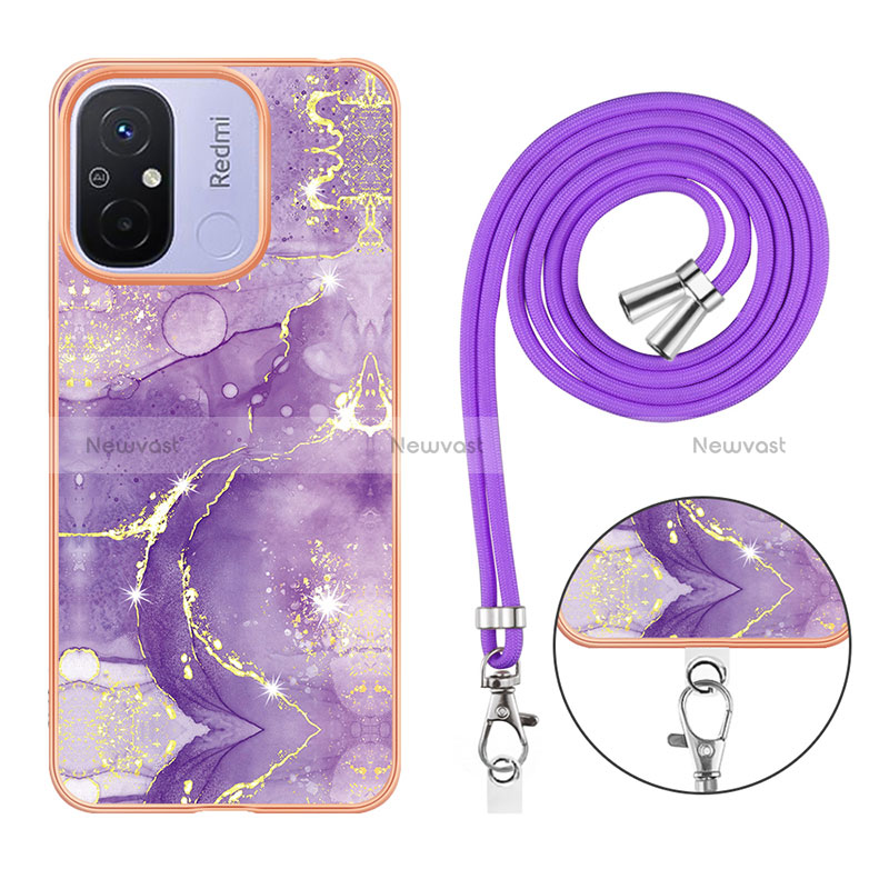 Silicone Candy Rubber Gel Fashionable Pattern Soft Case Cover with Lanyard Strap YB5 for Xiaomi Redmi 12C 4G