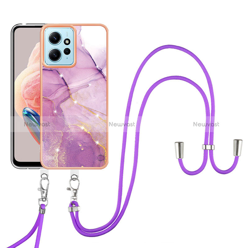 Silicone Candy Rubber Gel Fashionable Pattern Soft Case Cover with Lanyard Strap YB5 for Xiaomi Redmi Note 12 4G