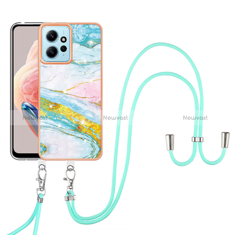 Silicone Candy Rubber Gel Fashionable Pattern Soft Case Cover with Lanyard Strap YB5 for Xiaomi Redmi Note 12 4G