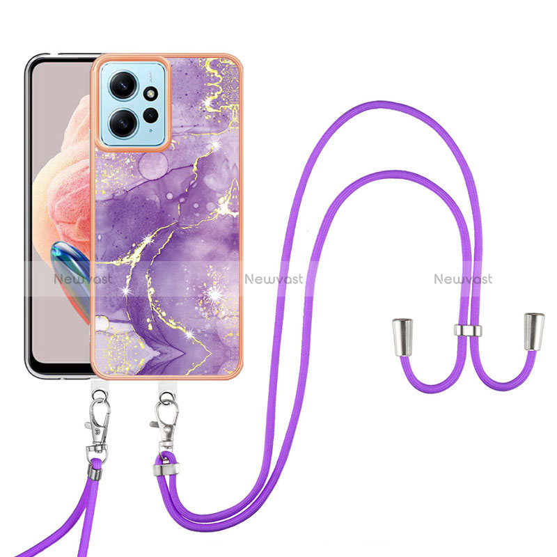 Silicone Candy Rubber Gel Fashionable Pattern Soft Case Cover with Lanyard Strap YB5 for Xiaomi Redmi Note 12 4G