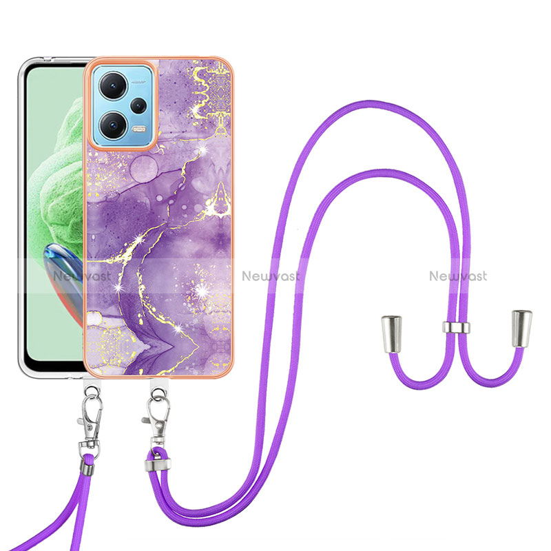 Silicone Candy Rubber Gel Fashionable Pattern Soft Case Cover with Lanyard Strap YB5 for Xiaomi Redmi Note 12 5G