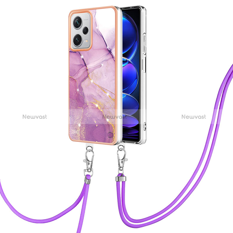 Silicone Candy Rubber Gel Fashionable Pattern Soft Case Cover with Lanyard Strap YB5 for Xiaomi Redmi Note 12 Explorer