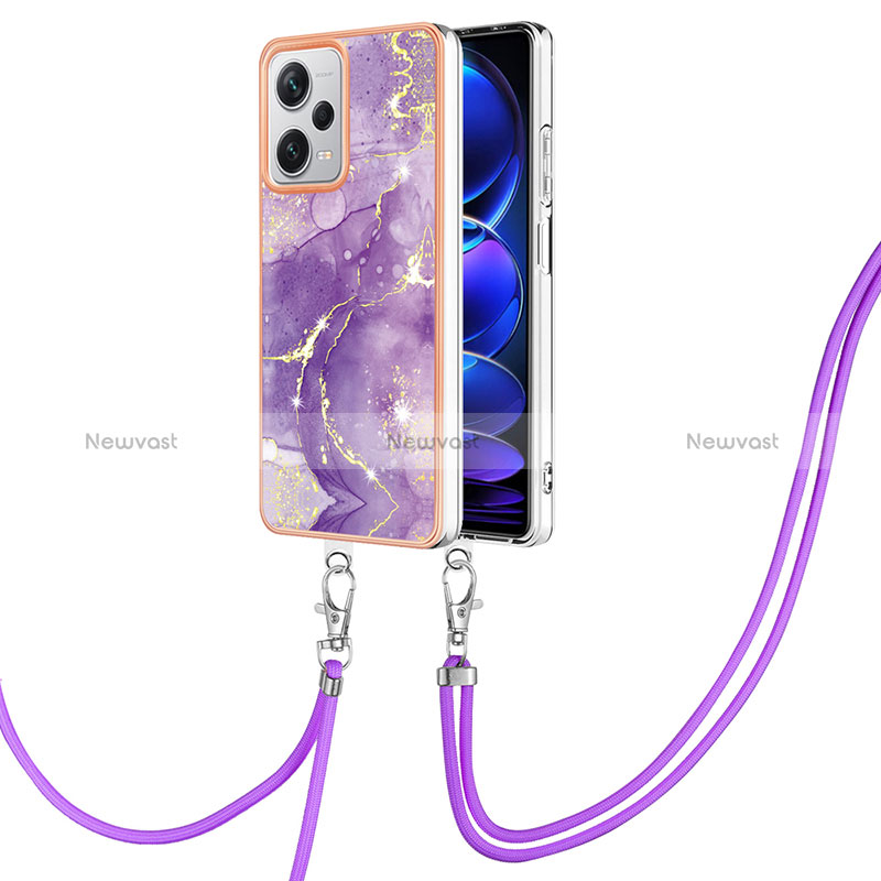 Silicone Candy Rubber Gel Fashionable Pattern Soft Case Cover with Lanyard Strap YB5 for Xiaomi Redmi Note 12 Explorer