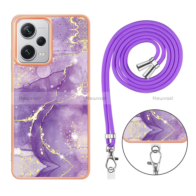 Silicone Candy Rubber Gel Fashionable Pattern Soft Case Cover with Lanyard Strap YB5 for Xiaomi Redmi Note 12 Explorer