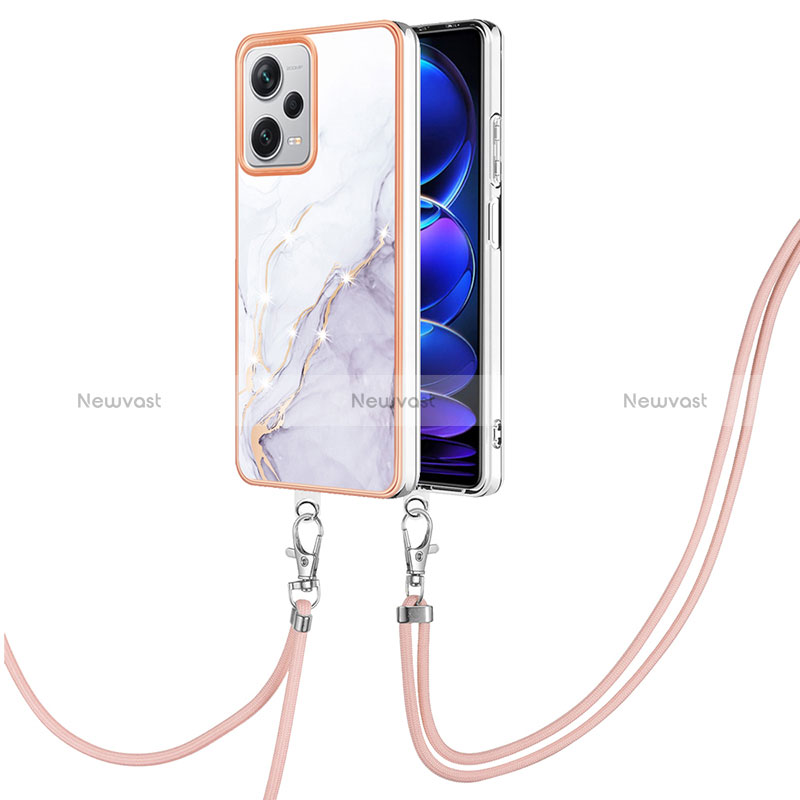 Silicone Candy Rubber Gel Fashionable Pattern Soft Case Cover with Lanyard Strap YB5 for Xiaomi Redmi Note 12 Explorer White