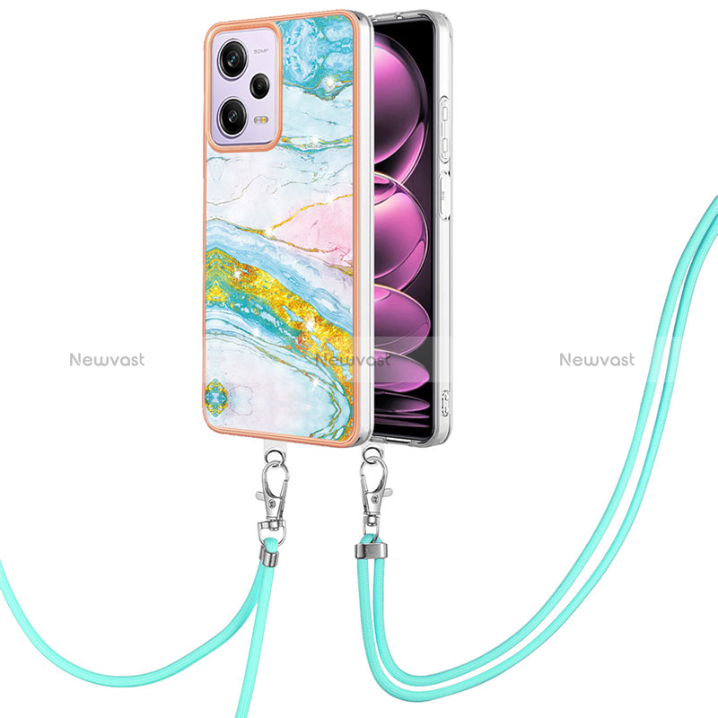 Silicone Candy Rubber Gel Fashionable Pattern Soft Case Cover with Lanyard Strap YB5 for Xiaomi Redmi Note 12 Pro 5G