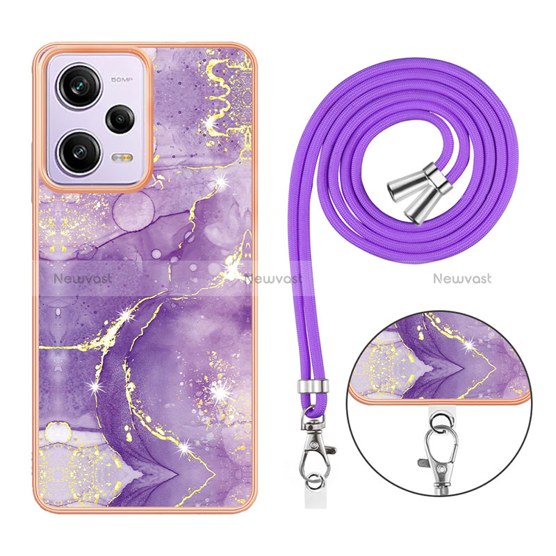 Silicone Candy Rubber Gel Fashionable Pattern Soft Case Cover with Lanyard Strap YB5 for Xiaomi Redmi Note 12 Pro 5G