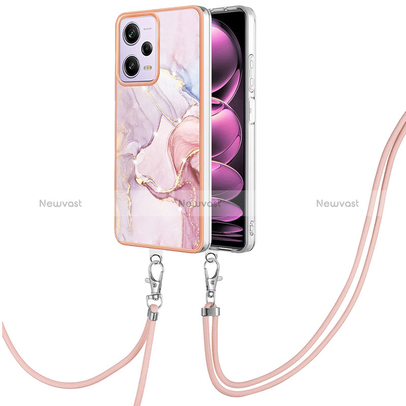 Silicone Candy Rubber Gel Fashionable Pattern Soft Case Cover with Lanyard Strap YB5 for Xiaomi Redmi Note 12 Pro 5G Pink