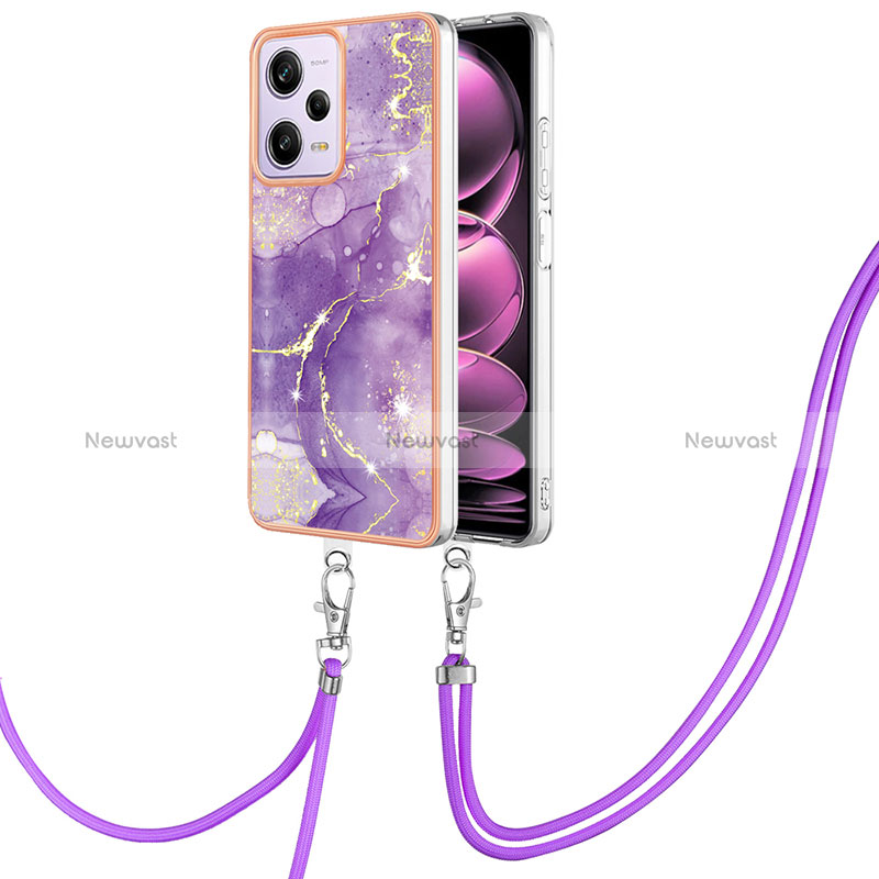 Silicone Candy Rubber Gel Fashionable Pattern Soft Case Cover with Lanyard Strap YB5 for Xiaomi Redmi Note 12 Pro 5G Purple