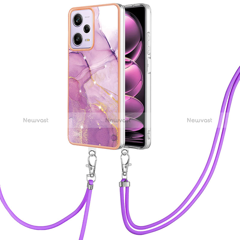 Silicone Candy Rubber Gel Fashionable Pattern Soft Case Cover with Lanyard Strap YB5 for Xiaomi Redmi Note 12 Pro 5G White