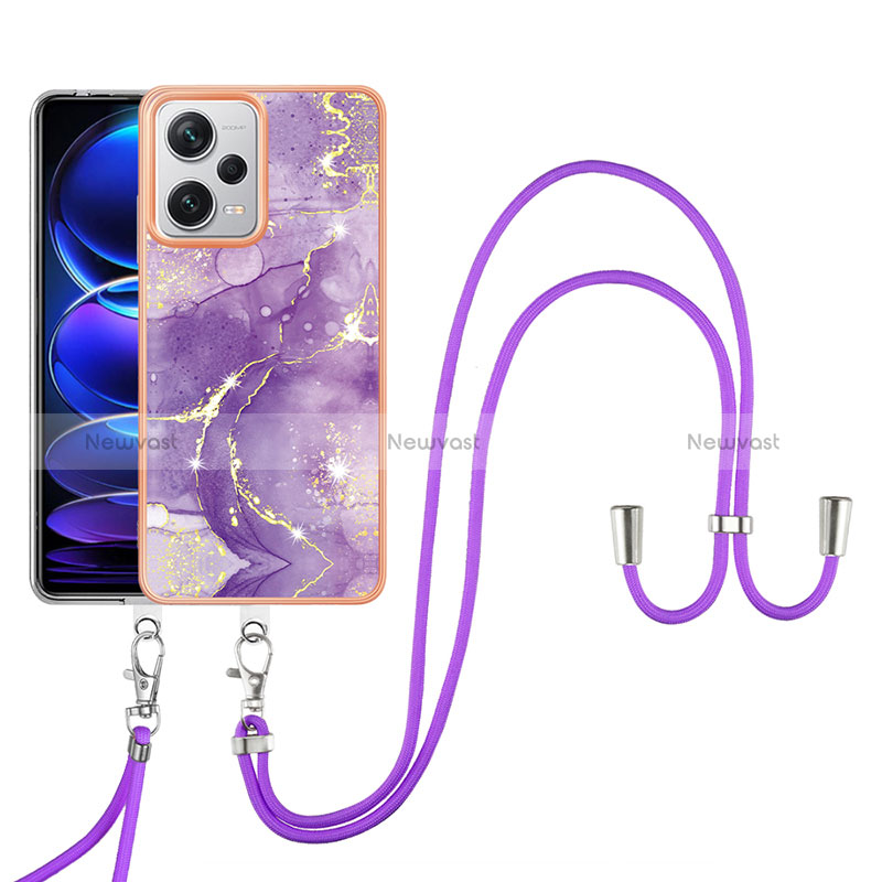 Silicone Candy Rubber Gel Fashionable Pattern Soft Case Cover with Lanyard Strap YB5 for Xiaomi Redmi Note 12 Pro+ Plus 5G