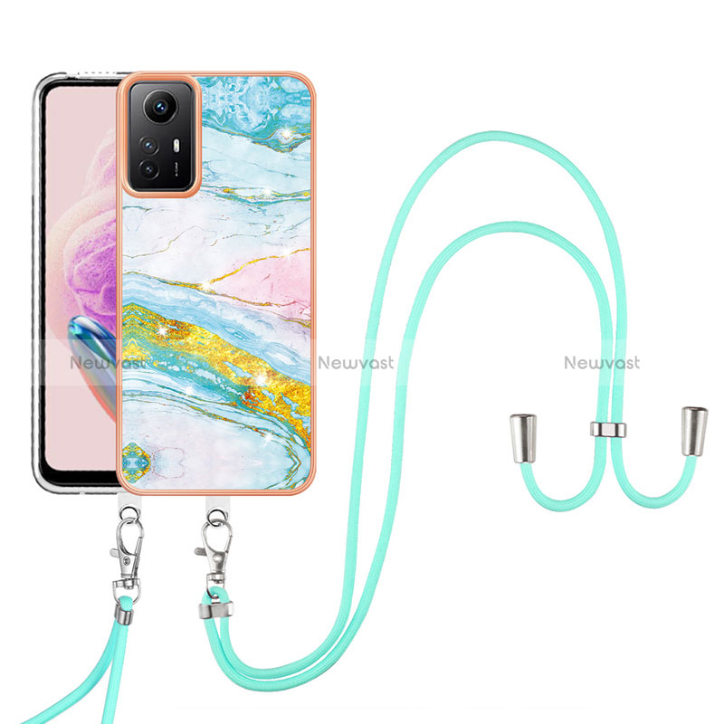 Silicone Candy Rubber Gel Fashionable Pattern Soft Case Cover with Lanyard Strap YB5 for Xiaomi Redmi Note 12S