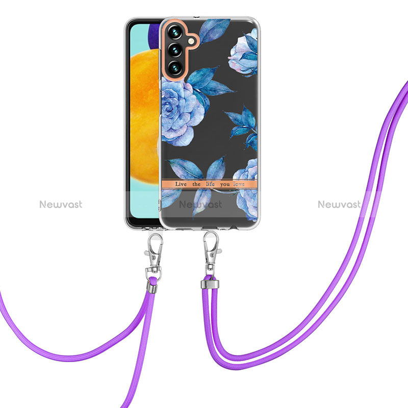 Silicone Candy Rubber Gel Fashionable Pattern Soft Case Cover with Lanyard Strap YB6 for Samsung Galaxy A34 5G