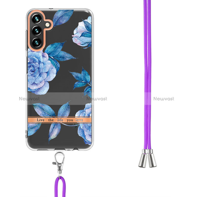 Silicone Candy Rubber Gel Fashionable Pattern Soft Case Cover with Lanyard Strap YB6 for Samsung Galaxy A34 5G