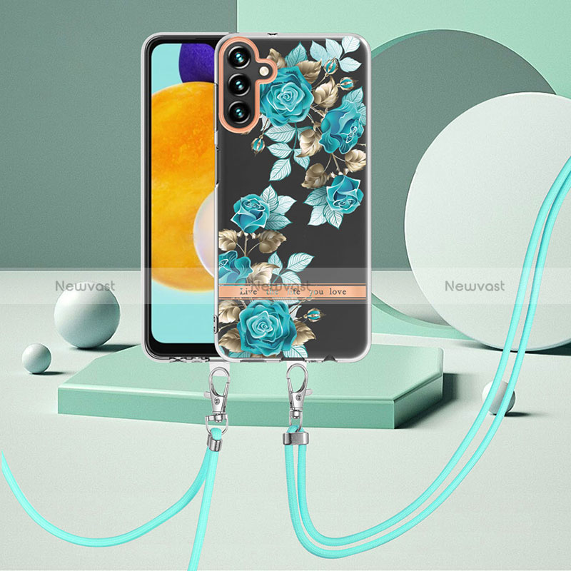 Silicone Candy Rubber Gel Fashionable Pattern Soft Case Cover with Lanyard Strap YB6 for Samsung Galaxy A54 5G