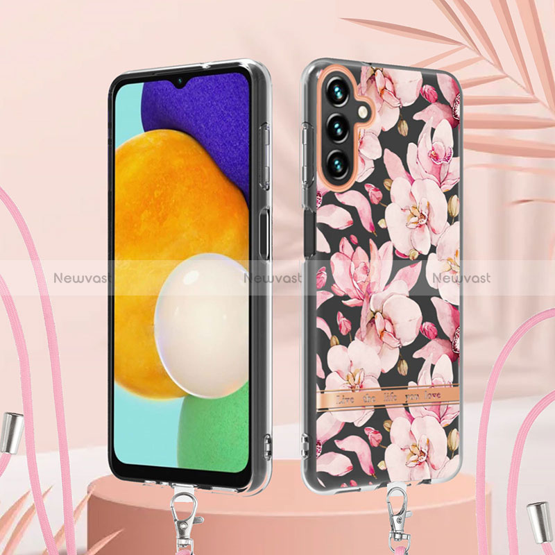 Silicone Candy Rubber Gel Fashionable Pattern Soft Case Cover with Lanyard Strap YB6 for Samsung Galaxy A54 5G