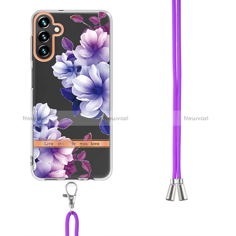 Silicone Candy Rubber Gel Fashionable Pattern Soft Case Cover with Lanyard Strap YB6 for Samsung Galaxy A54 5G