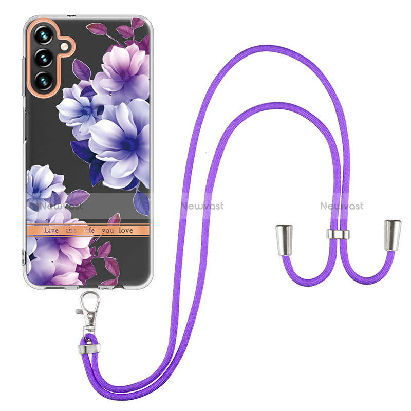 Silicone Candy Rubber Gel Fashionable Pattern Soft Case Cover with Lanyard Strap YB6 for Samsung Galaxy Quantum4 5G