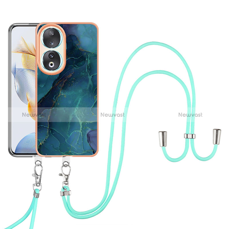 Silicone Candy Rubber Gel Fashionable Pattern Soft Case Cover with Lanyard Strap YB7 for Huawei Honor 90 5G