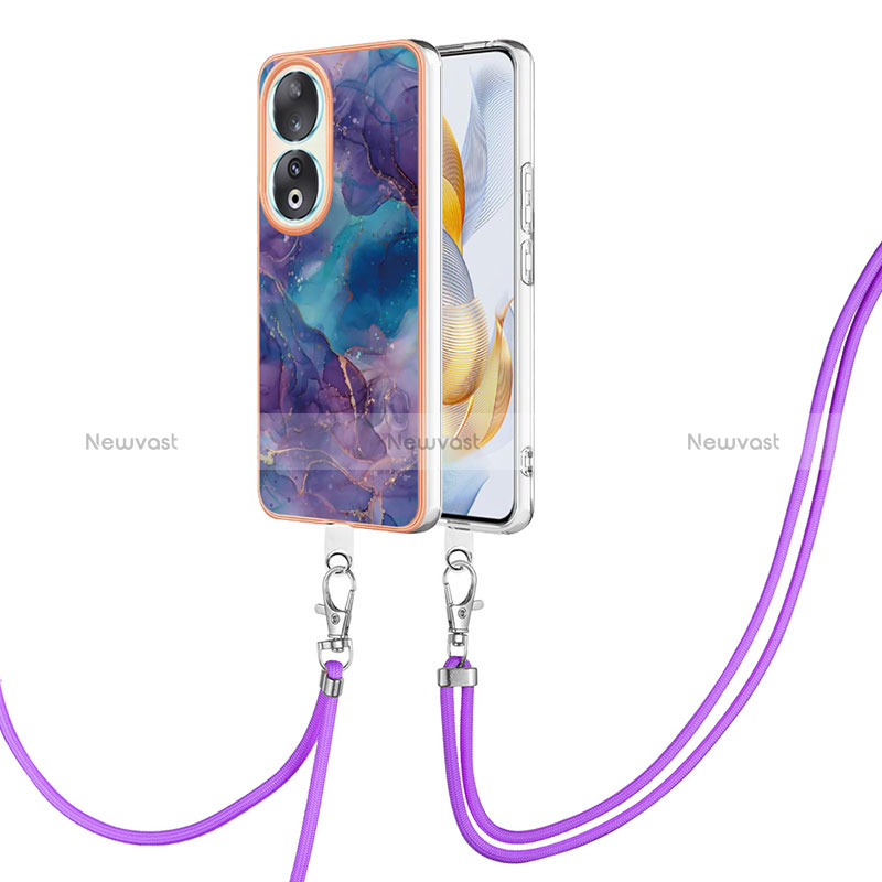 Silicone Candy Rubber Gel Fashionable Pattern Soft Case Cover with Lanyard Strap YB7 for Huawei Honor 90 5G