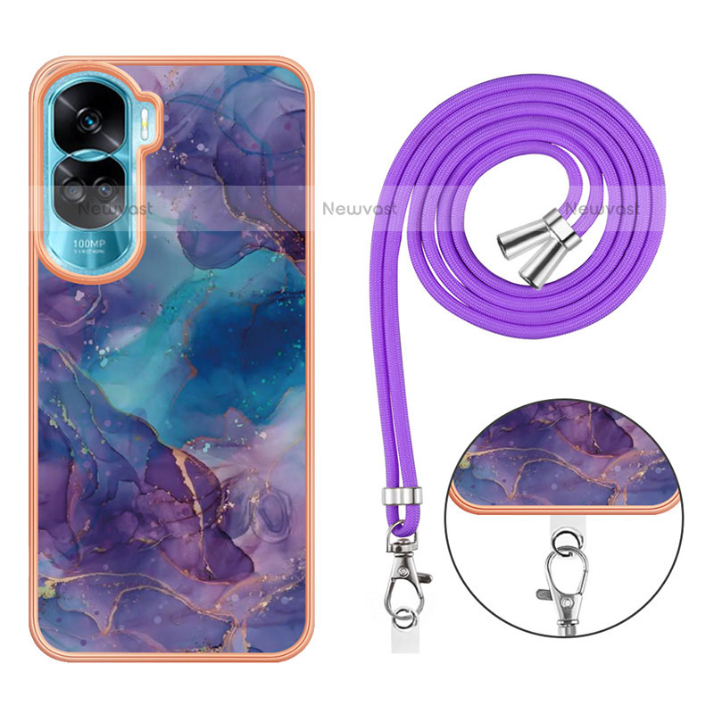 Silicone Candy Rubber Gel Fashionable Pattern Soft Case Cover with Lanyard Strap YB7 for Huawei Honor 90 Lite 5G