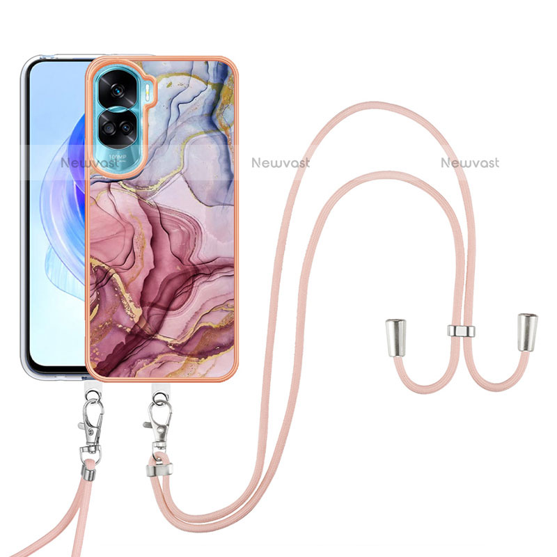 Silicone Candy Rubber Gel Fashionable Pattern Soft Case Cover with Lanyard Strap YB7 for Huawei Honor 90 Lite 5G