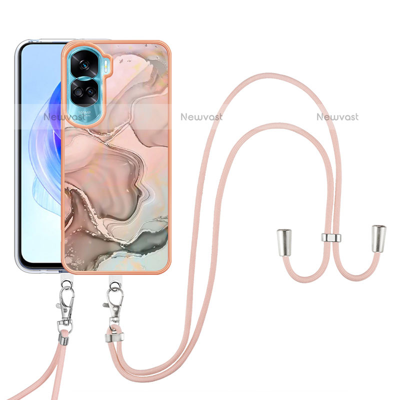 Silicone Candy Rubber Gel Fashionable Pattern Soft Case Cover with Lanyard Strap YB7 for Huawei Honor 90 Lite 5G