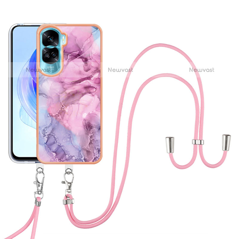 Silicone Candy Rubber Gel Fashionable Pattern Soft Case Cover with Lanyard Strap YB7 for Huawei Honor 90 Lite 5G