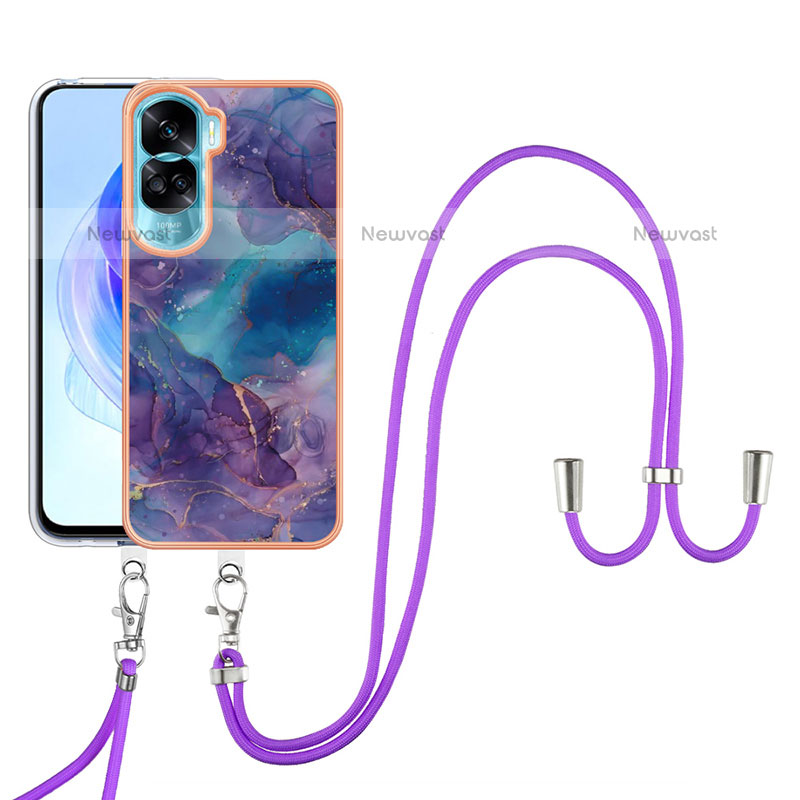 Silicone Candy Rubber Gel Fashionable Pattern Soft Case Cover with Lanyard Strap YB7 for Huawei Honor 90 Lite 5G