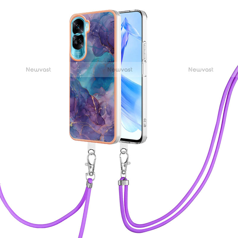 Silicone Candy Rubber Gel Fashionable Pattern Soft Case Cover with Lanyard Strap YB7 for Huawei Honor 90 Lite 5G